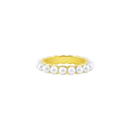 Goldener Ring mit weißen Perlen, elegantes Schmuckstück, Damenmode, Accessoire, Geschenkidee.