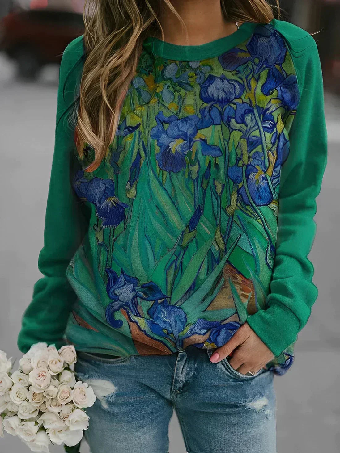Damen Herbstoberteil mit Blumenmotiv – Elviera