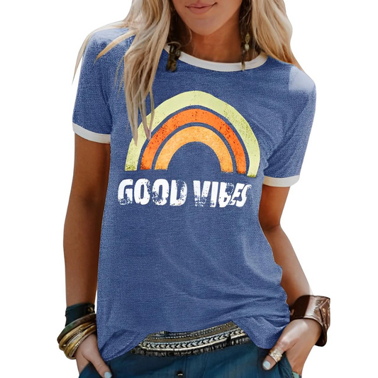 Damen-T-Shirt mit Regenbogenaufdruck – Sunny