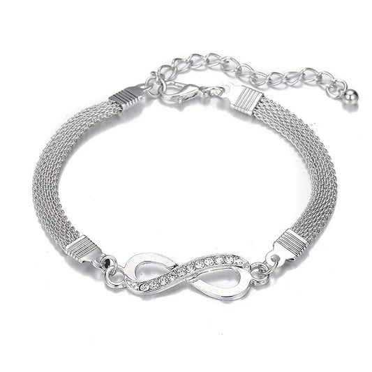 Silberarmband mit Unendlichkeitssymbol, Strasssteine, verstellbar, Damen-Schmuck.