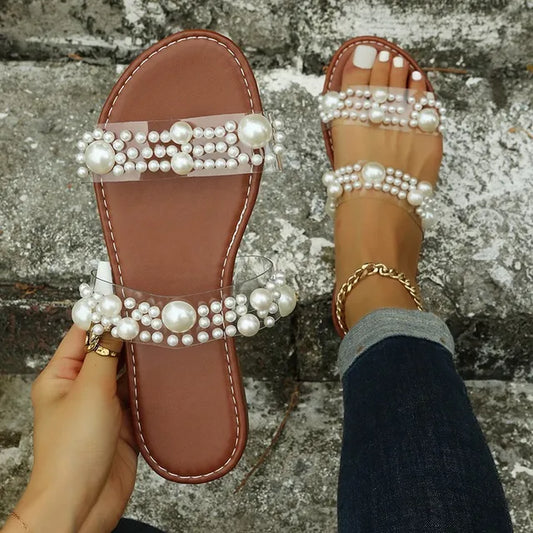 Bohemian Slip-On Damensandale mit Perlen – Elvyna
