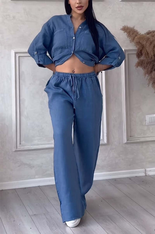 Zweiteiliges Sommer-Set aus Leinen für Damen – Alina