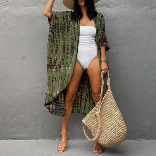 Boho-Chiffon-Strandbluse mit Kimono-Ärmeln – Ziva