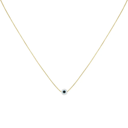 Goldene Halskette mit blauem Auge-Anhänger, minimalistisches Schmuckdesign, modisch.