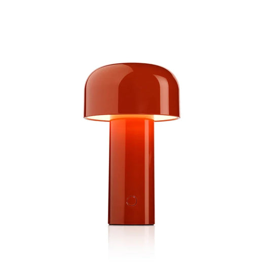 Rote Tischlampe aus Metall, modernes Design, Pilzform, Innenbeleuchtung, minimalistisch.