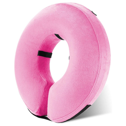 Rosa Nackenkissen aus Memory-Schaum, ergonomisch, ideal für Reisen und Entspannung.