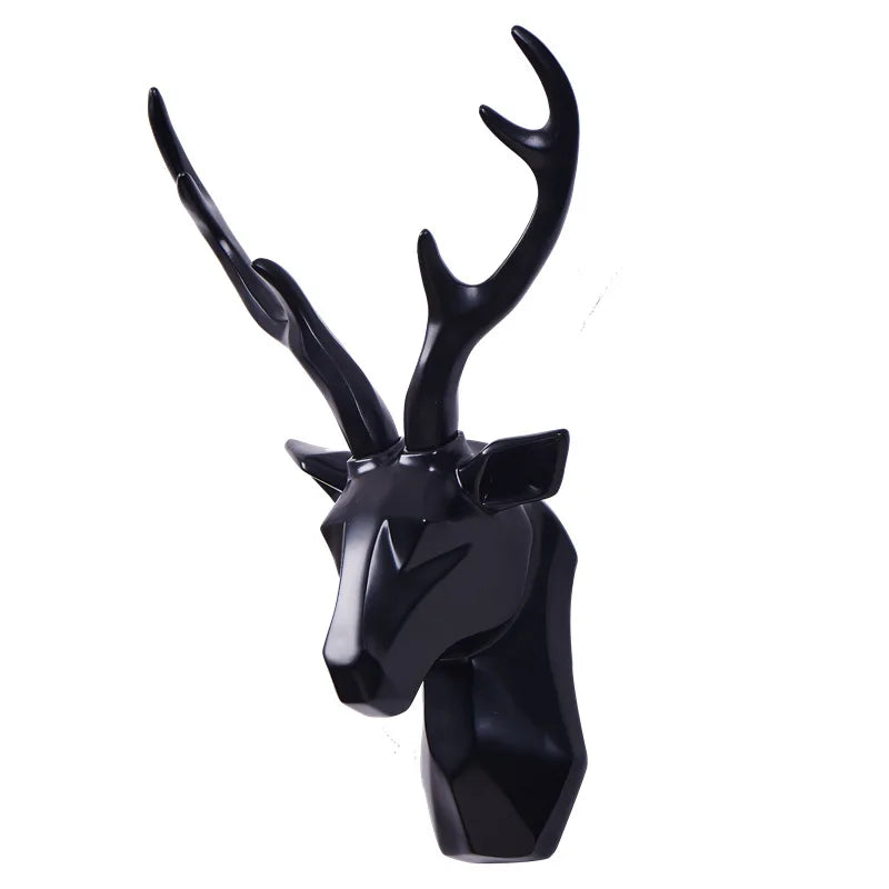 Schwarzes 3D-Hirschkopf-Skulptur Wanddekoration, modernes Tierdesign, Wohnzimmer Accessoire.