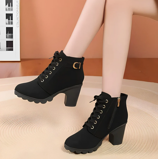 Damen Schnürstiefeletten mit Absatz und dicker Sohle – Yeda