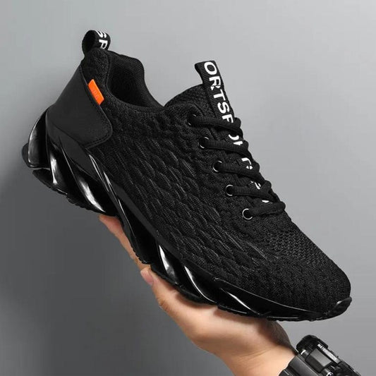 Schwarzer Sportschuh, atmungsaktives Mesh, rutschfeste Sohle, modisches Design, Herren Sneaker.