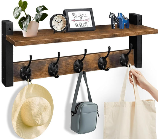 Wandgarderobe mit Regal und 5 Metallhaken – Ravora