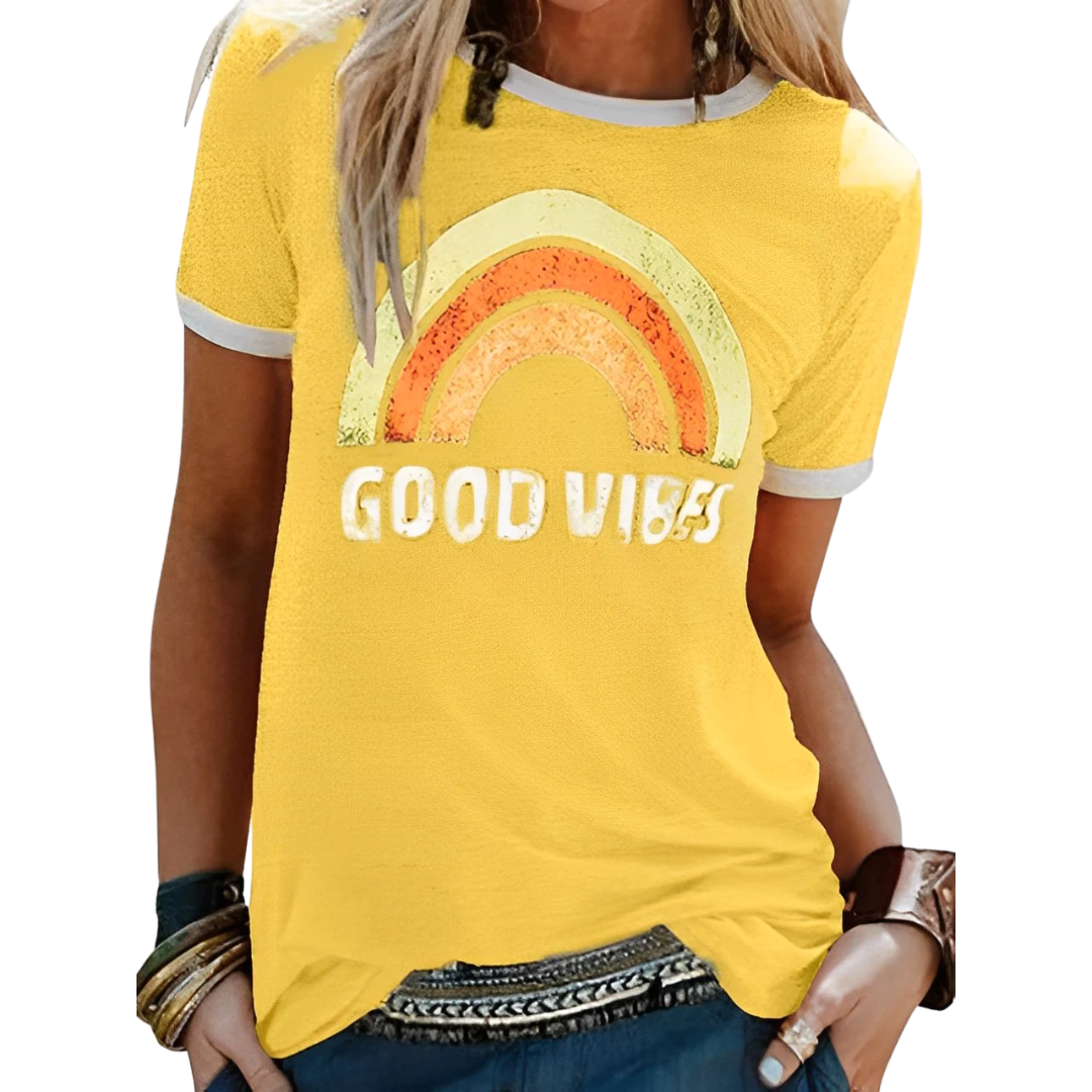 Damen-T-Shirt mit Regenbogenaufdruck – Sunny