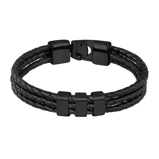 Schwarzes geflochtenes Lederarmband mit Magnetverschluss, Herrenmode, elegant und modern.