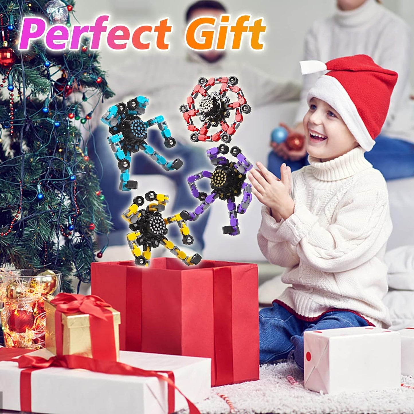 Verformbarer Anti-Stress-Fidget Spinner für Kinder & Erwachsene – 4er-Set