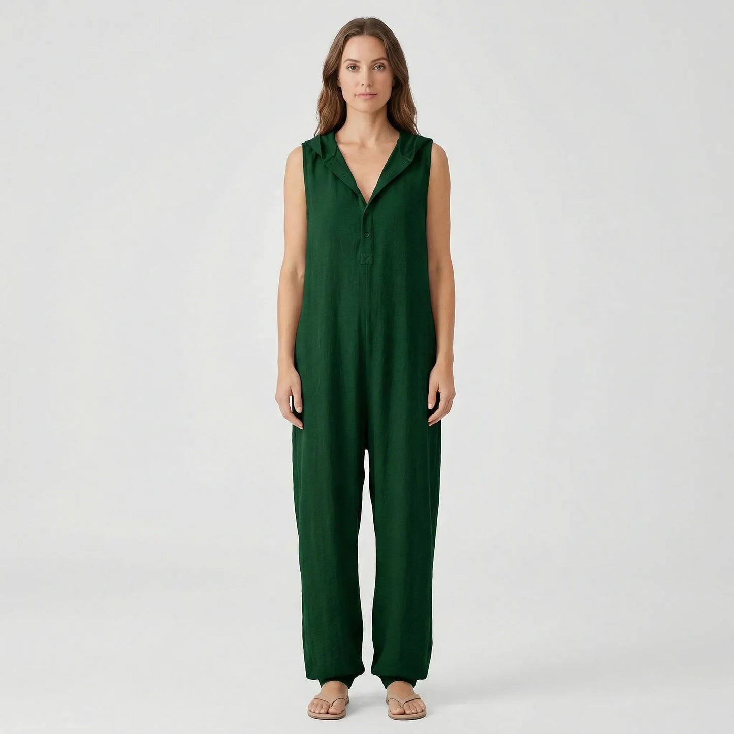 Ärmelloser Jumpsuit Mit Kapuze Und Knopfleiste - Priscilla