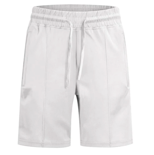 Weiße Herren-Shorts mit Kordelzug, bequem, sportlich, aus Baumwolle, ideal für Sommer.
