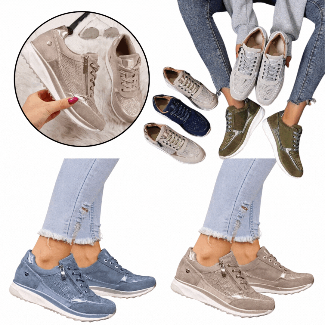 Collage mit Detailaufnahme und mehreren Farbvarianten der Sneaker, teils getragen, teils einzeln abgebildet 7