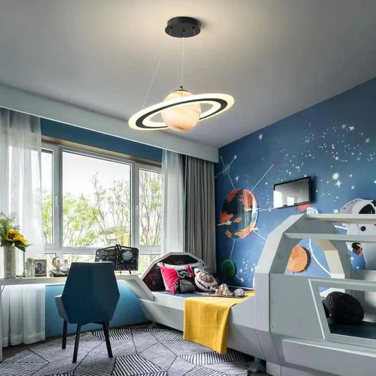 Moderne nordische LED-Pendelleuchte, Eisen und Acryl, Planeten-Design, Schlafzimmerbeleuchtung