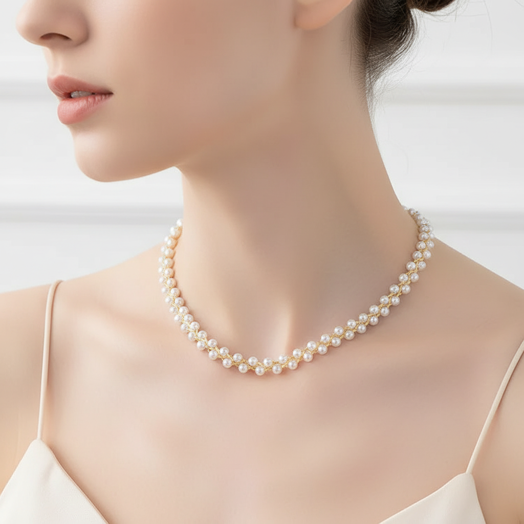 Doppelte Kristall- Und Perlenkette - CrystalPearlNecklace