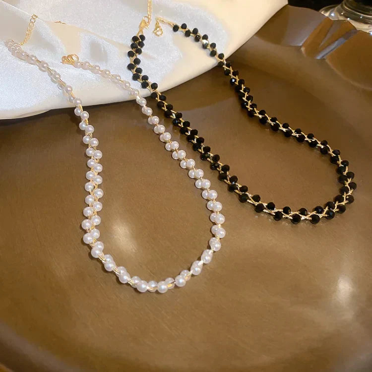Doppelte Kristall- Und Perlenkette - CrystalPearlNecklace