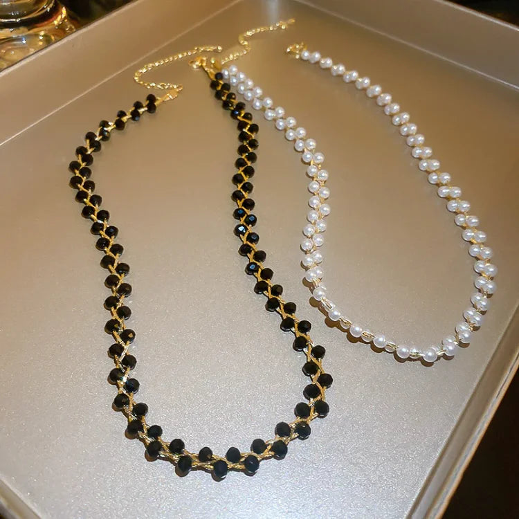 Doppelte Kristall- Und Perlenkette - CrystalPearlNecklace