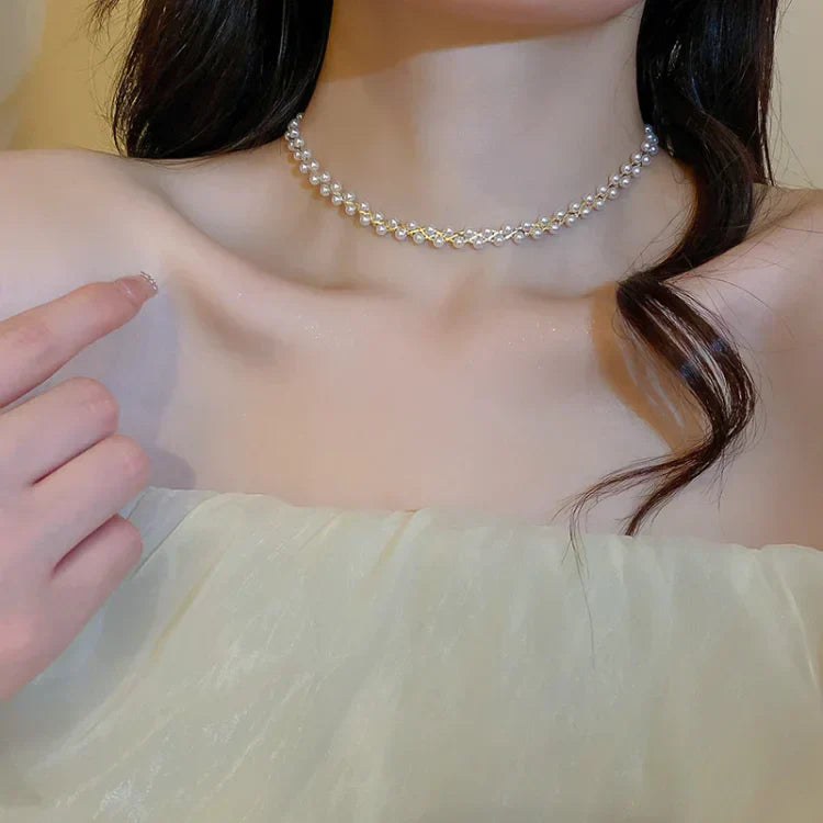 Doppelte Kristall- Und Perlenkette - CrystalPearlNecklace