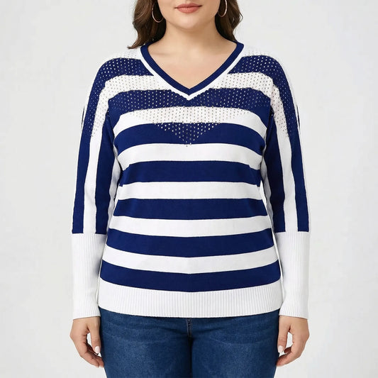 Eleganter Damenpullover Mit V-Ausschnitt In Großen Größen - Barbara
