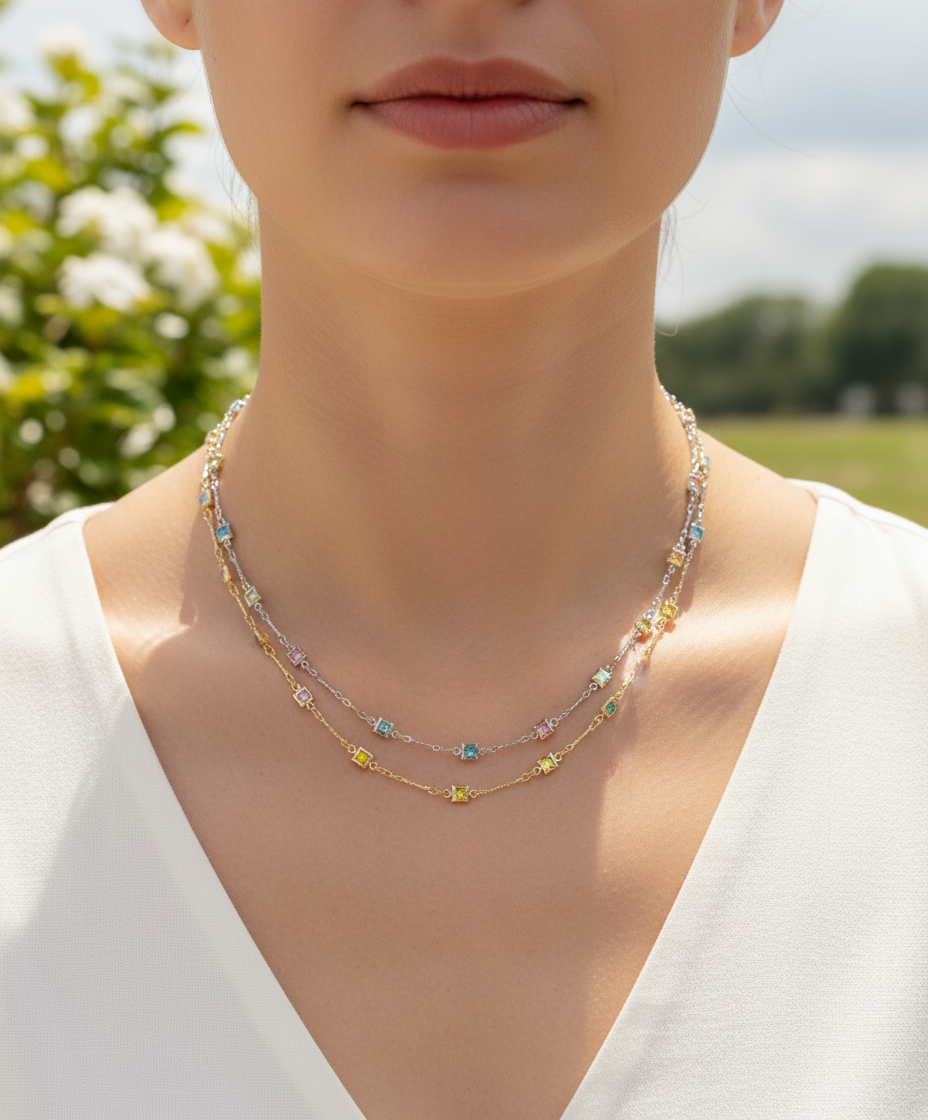 Feine Kette Mit Steinen - VividNecklace