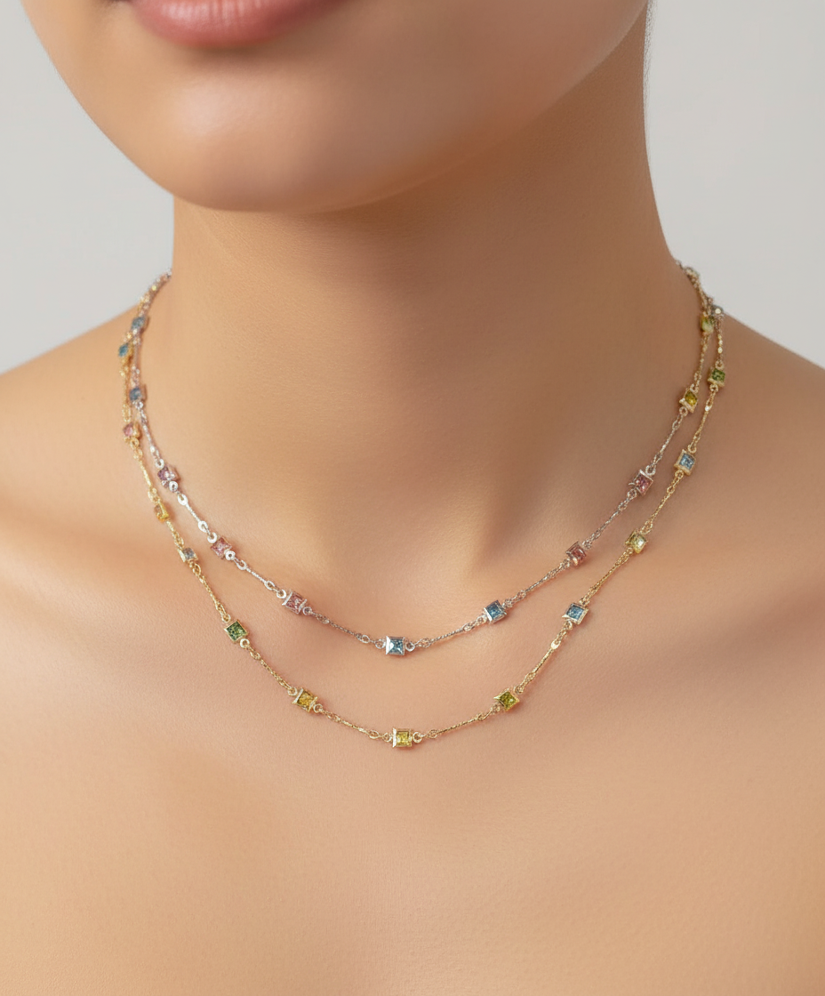 Feine Kette Mit Steinen - VividNecklace