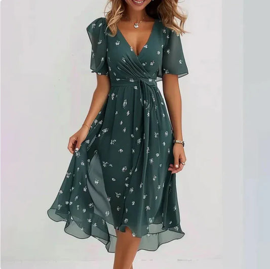Floral Print Wrap-Style Midi Dress - Geraldine