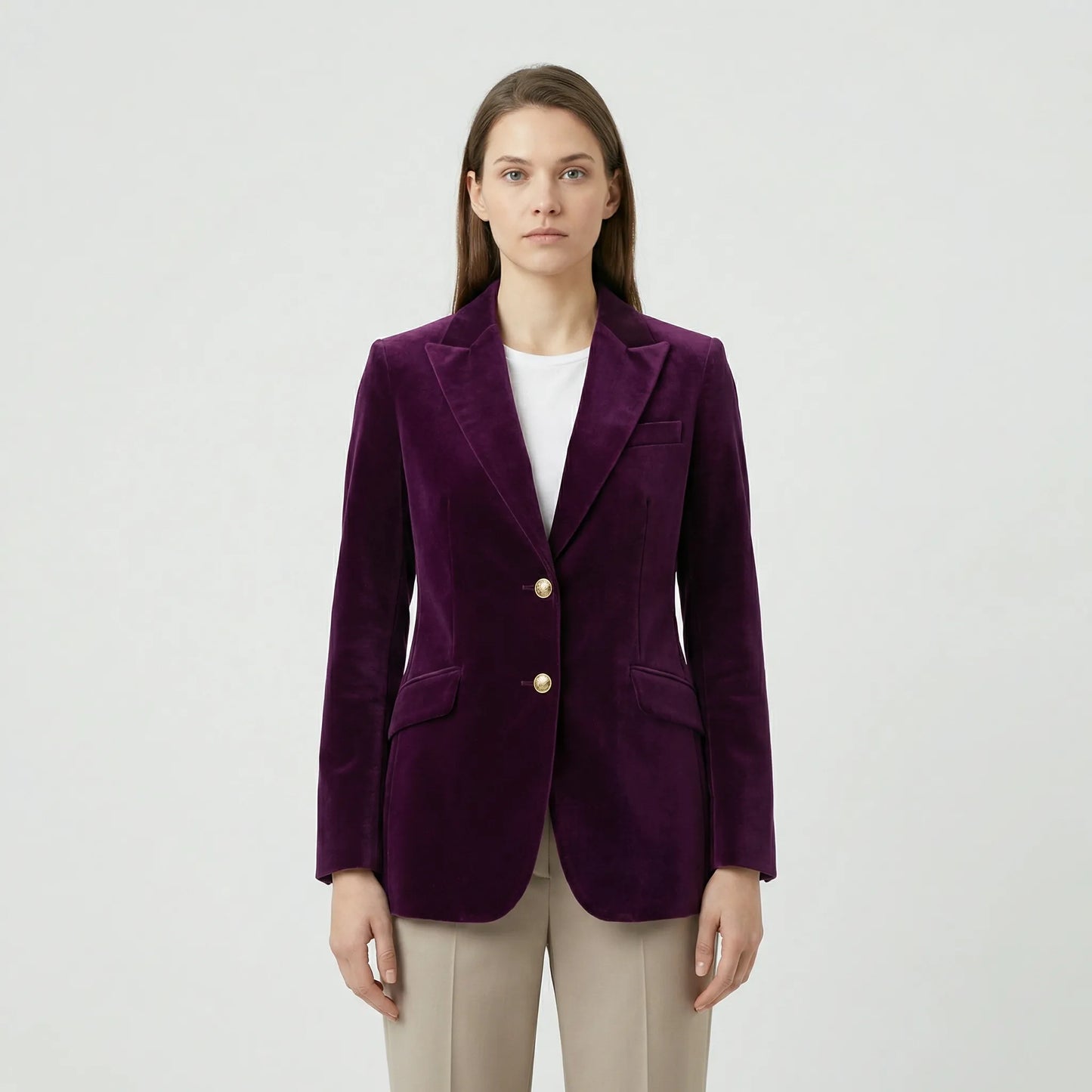 Getailleerde Fluwelen Blazer Met Gouden Knopen - Tamara