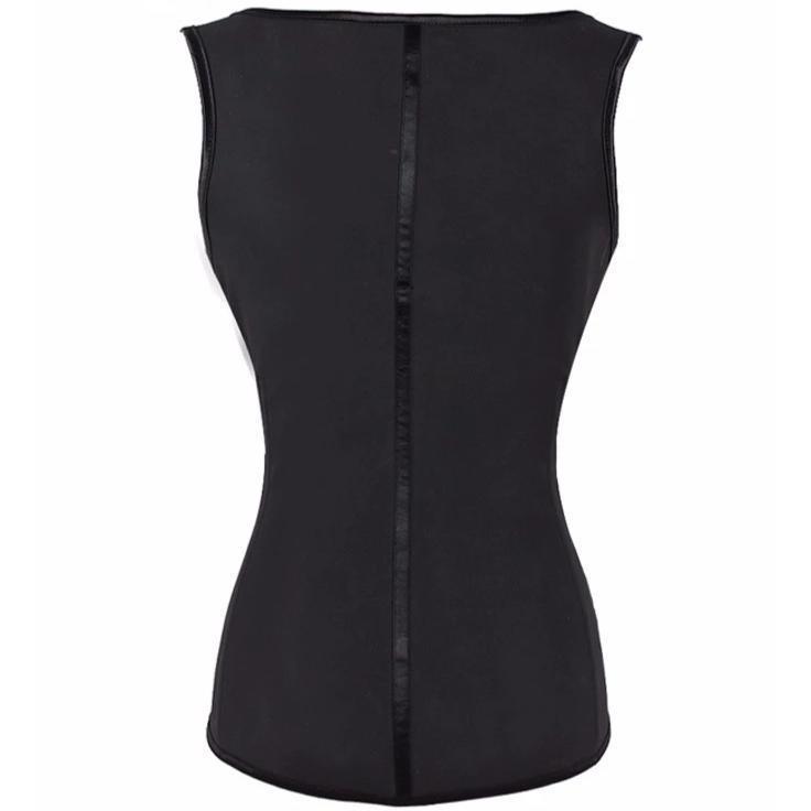 Schwarze Neopren-Taille Trainer Weste, ärmellos, Rückansicht, Fitness, Shapewear.