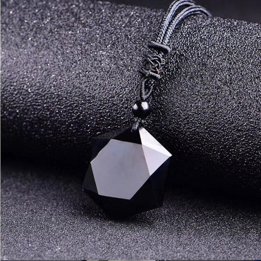 Schwarzer Obsidian-Anhänger, facettiert, mit verstellbarem Band, Schmuck, Heilstein.