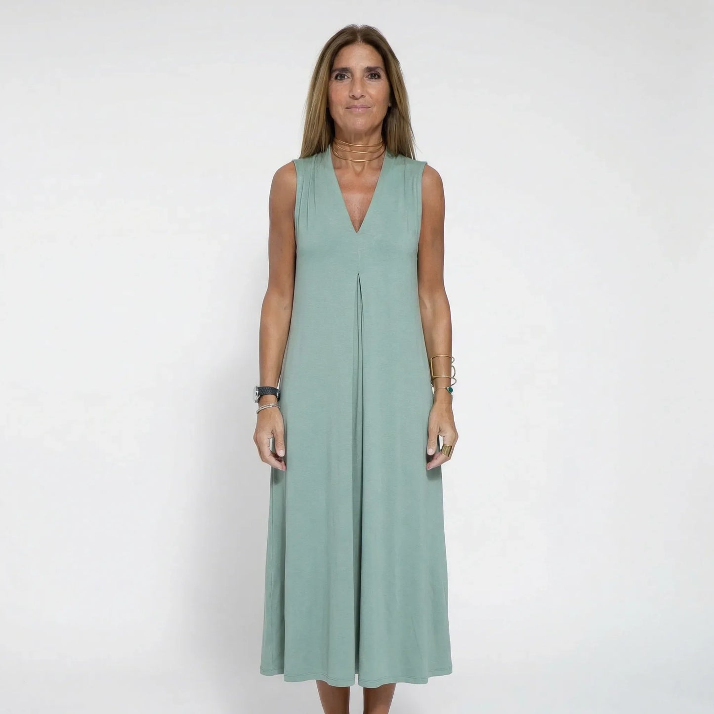 Langes Ärmelloses Kleid Mit V-Ausschnitt - Michele