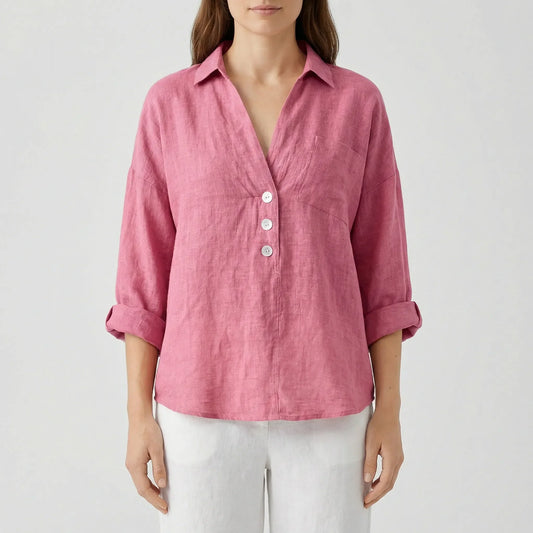 Losse Blouse Met Lange Mouwen En V-Hals - Vicky
