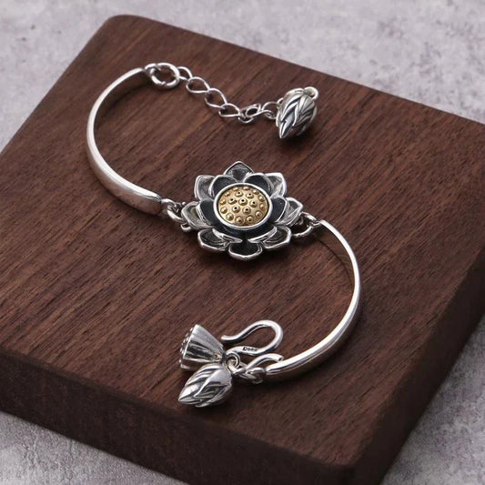 Silberarmband mit Lotusblume, verstellbar, Damen-Schmuck, elegantes Design, Geschenkidee.