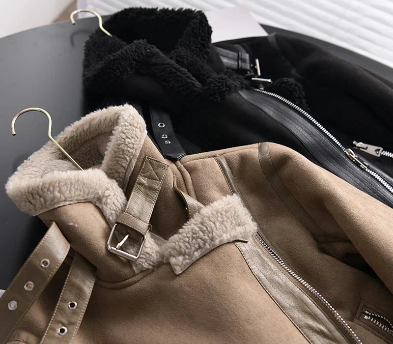 Damen Sherpa Bomberjacke aus Fleece mit Reißverschluss – Amira