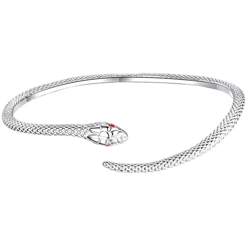 Silberne Schlangen-Halskette, elegantes Design, rotes Auge, Schmuck für Damen, modisch.