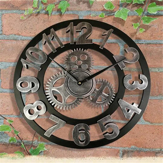 Retro industrielle Wanduhr aus Holz – Ironwood