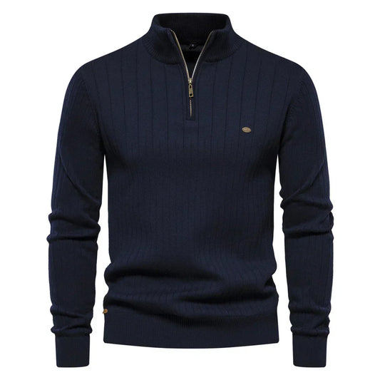 Herren Strickpullover aus Baumwolle mit Reißverschluss & Stehkragen – Ardel