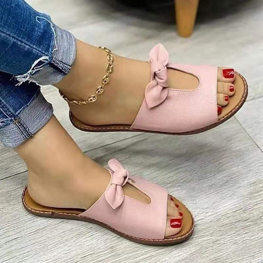 Damen Sandalen rosa Leder, Schleife, Sommerschuhe, bequem, modisch, Freizeit, Fußkettchen.