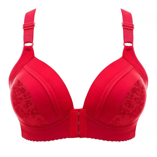 Roter Damen-BH, nahtlos, verstellbare Träger, stützender Komfort, elegante Spitze.