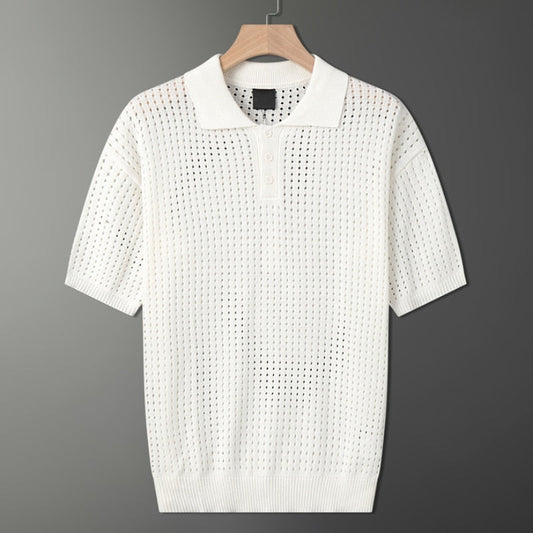 Weißes T-Shirt für Herren mit feinem Strickmuster – Daan