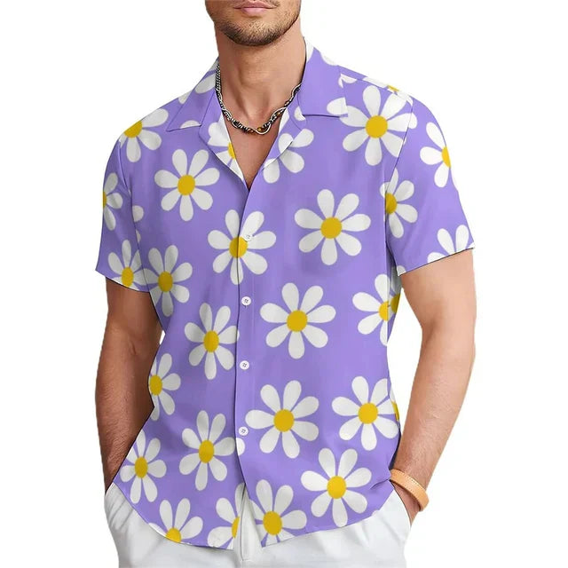 Herren-Sommerhemd mit Blumenmuster und Reverskragen – Elian
