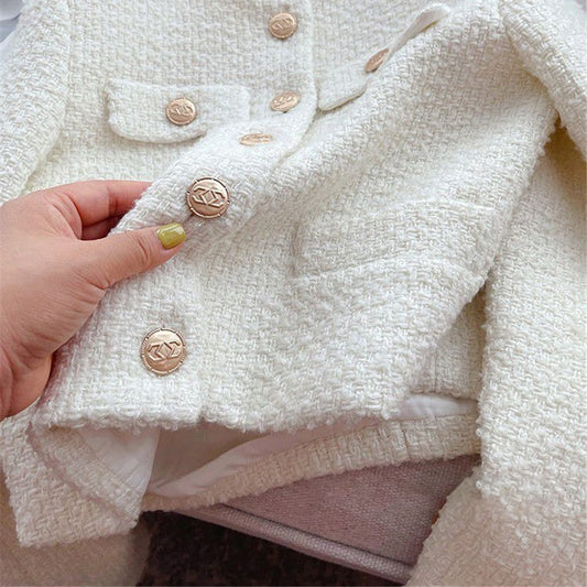 Damen Tweedjacke mit Rundhalsausschnitt – Celeste
