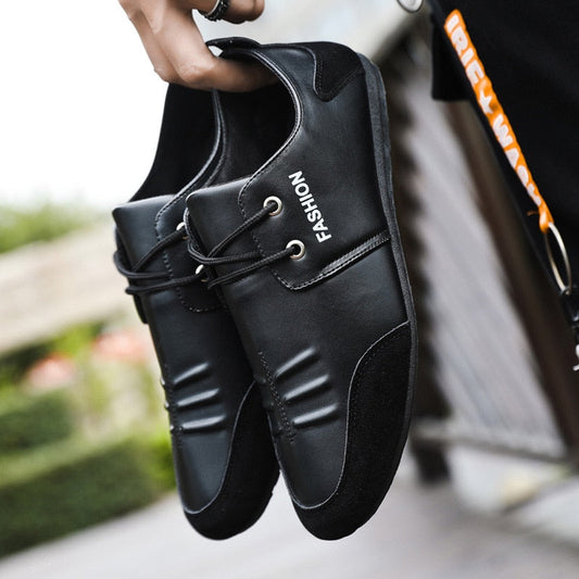 Schwarze Herrenschuhe aus Leder, modisch, lässig, Schnürung, bequem, für Alltag und Freizeit.