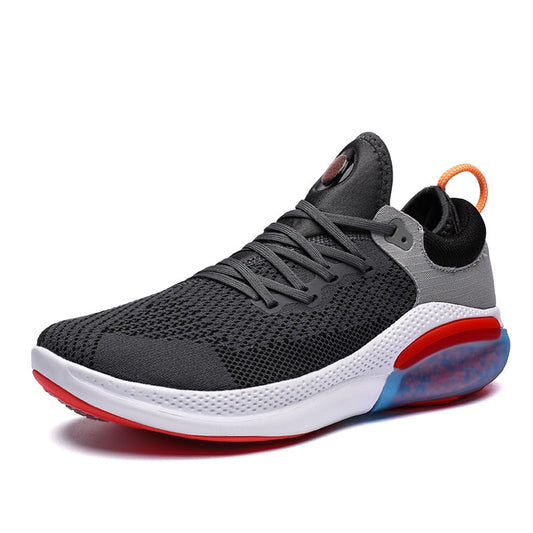 Grauer Sportschuh, atmungsaktives Mesh, rote Sohle, Herren Sneaker, modisch, bequem.