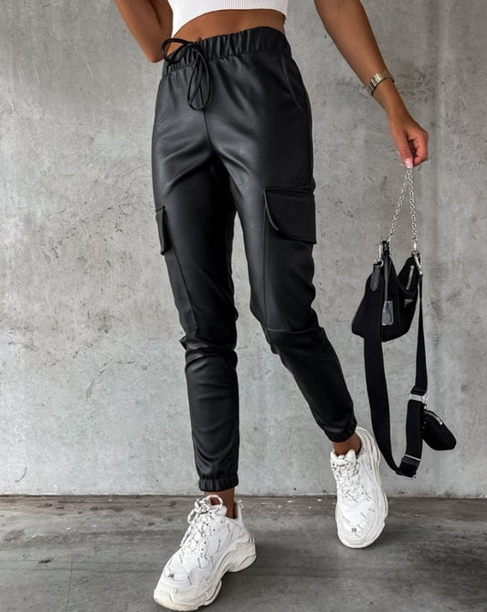 Lederlook Cargo-Hose für Damen - Jade