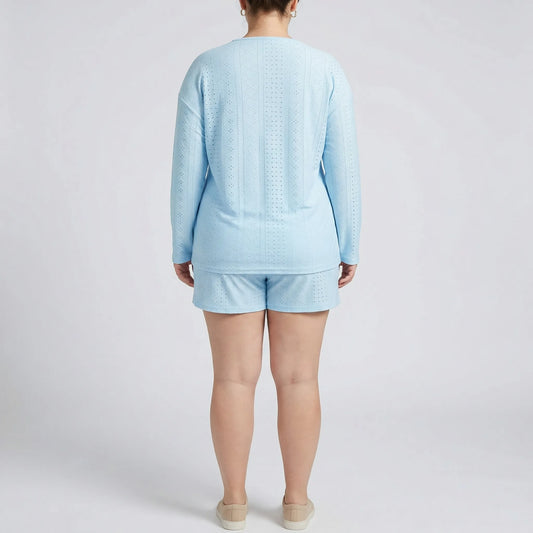 Set Aus Langarmshirt Mit Rundhalsausschnitt Und Shorts Für Große Größen - Charlene