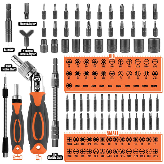 68-in-1 Ratschraubendreher Set mit Magnetbits & Verlängerungsstange – FortiDrive