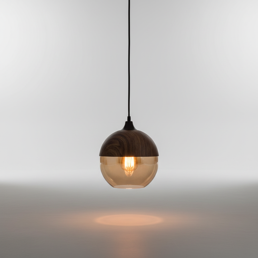 Skandinavische Holzglas Hängeleuchte - ScandiSphere